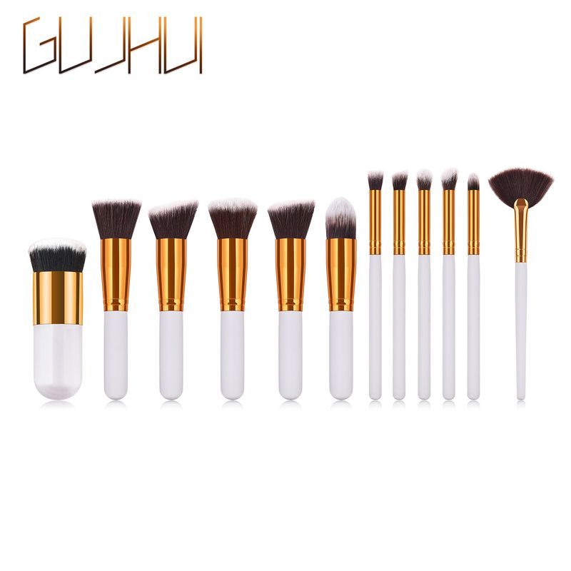 12-teiliges Make-up-Pinsel-Set, Platin, fünf große, fünf kleine, mollige und kleine fächerförmige Make-up-Werkzeuge GUJHUI_voghion.com