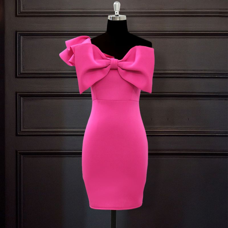 Sexy Abendkleid mit einer Schulter, Rüschen, Schleife und hoher Taille in Übergröße für Damen_voghion.com