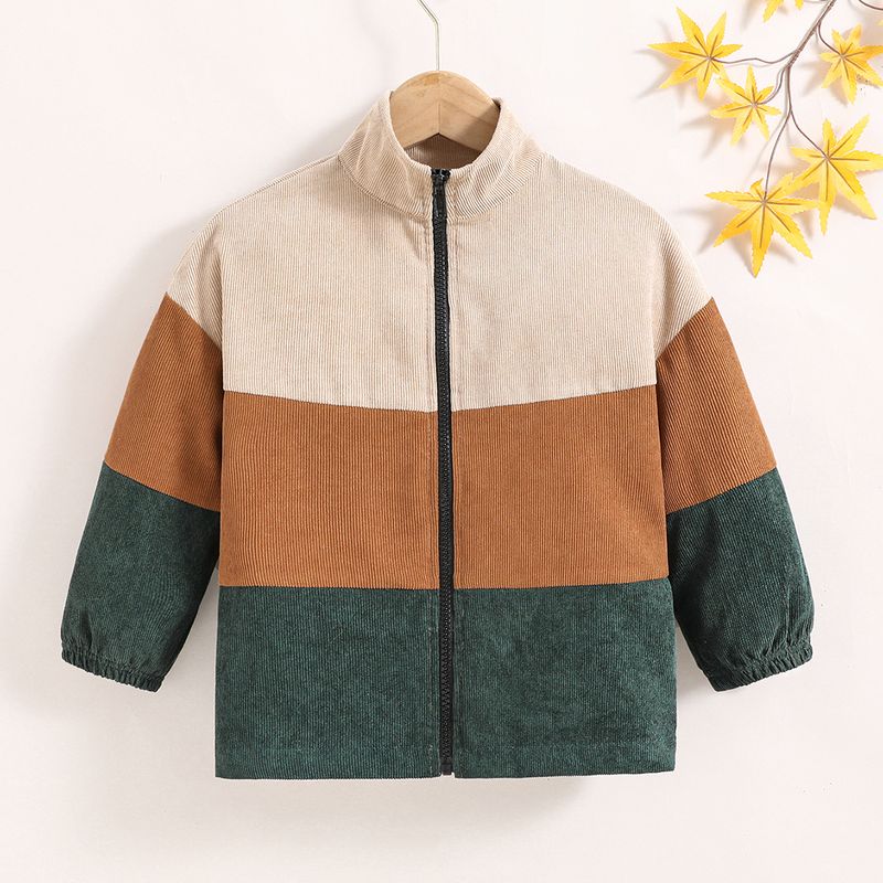 Sonbahar Yeni Ceket 4-7 Yaş Üç Renkli Patchwork Kadife Kızlar İçin Kore Versiyonu Basit Günlük Mont_voghion.com