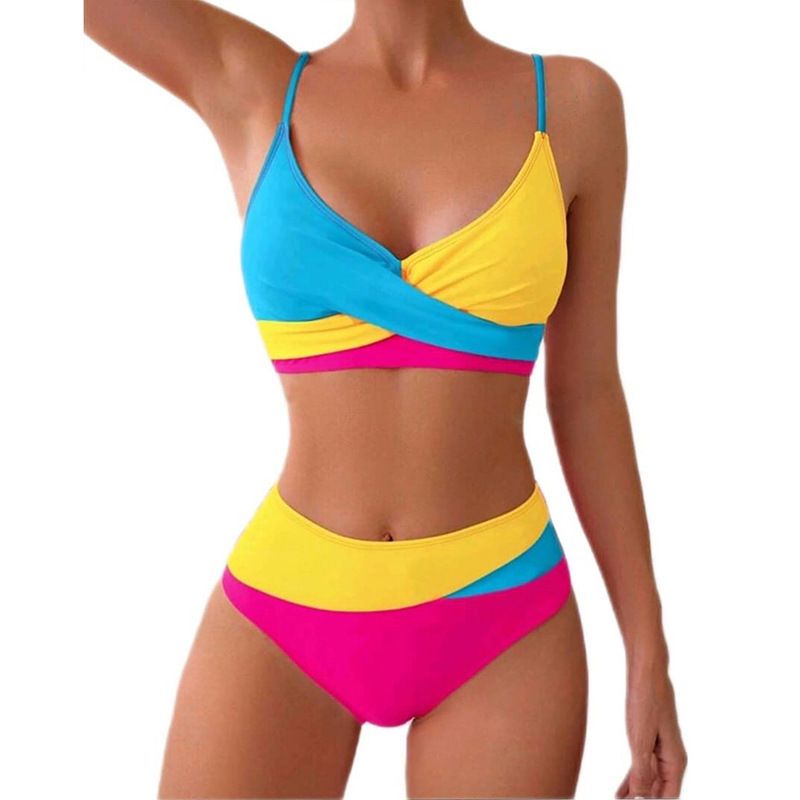 2025 neuer zweiteiliger Badeanzug mit Farbblock für Damen, Strand, heiße Quellen, Bademode, Bikini_voghion.com