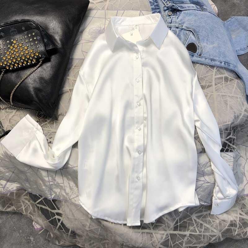 Damen Bluse Langarm Blusen Casual Einfarbig_voghion.com