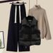 Damen-Set aus Strickpullover und Weste in Übergröße mit schmal geschnittener Loungehose, lässiges Herbst-Winter-Outfit, übergroßer schicker Pullover und Hose_voghion.com