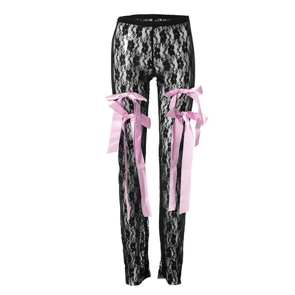Pantalon en dentelle transparent pour femme, pantalon décontracté en maille sexy qui rehausse les hanches et qui amincit_voghion.com