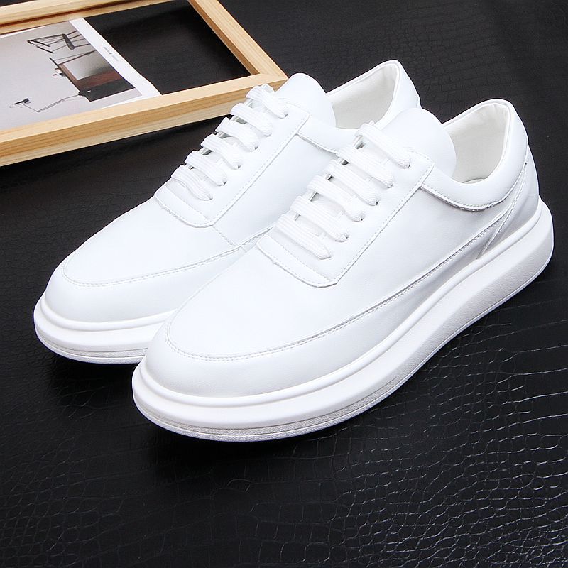 Trendy Small White Trendy Men's Artistic And Versatile Casual Leather Shoes, Thick Soled Loafers, Fashionable_voghion.com