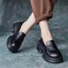 Mocassini da donna in vera pelle con zeppa spessa, punta rotonda, stile britannico, autunno 2024, scarpe singole da donna_voghion.com