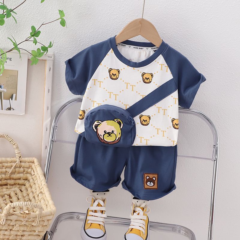 Ragazzi Orso Stampa Completa 3D Borsa Maniche Corte Set 2024 Nuovo Alla Moda Abbigliamento Estivo Per Bambini Moda Per Bambini_voghion.com