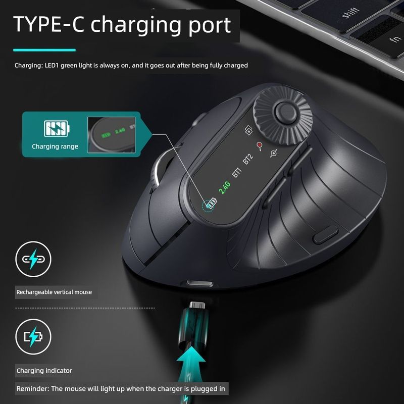 Ergonomic Vertical Wireless Bluetooth Connection With Display Rechargeable Multifunctional Office Mouse Game_voghion.com