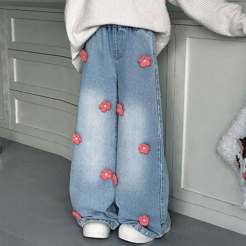 Kids Clothing Spring And Autumn Straight Wide Leg Pants Girls Spring Casual Pants_voghion.com