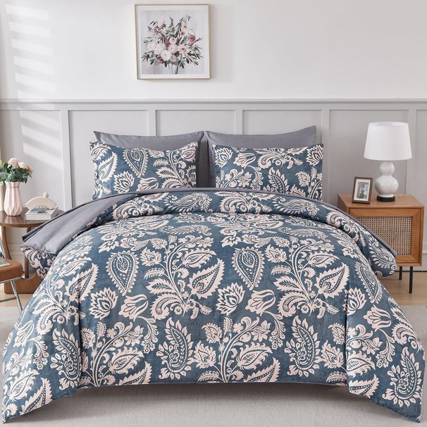 Gestepptes Bettdeckenset mit Paisley-Print – 3-teilige Polyesterbettwäsche mit Plüschfüllung (luxuriös und atmungsaktiv) – eleganter Bohème-Stil für moderne Schlafzimmer_voghion.com