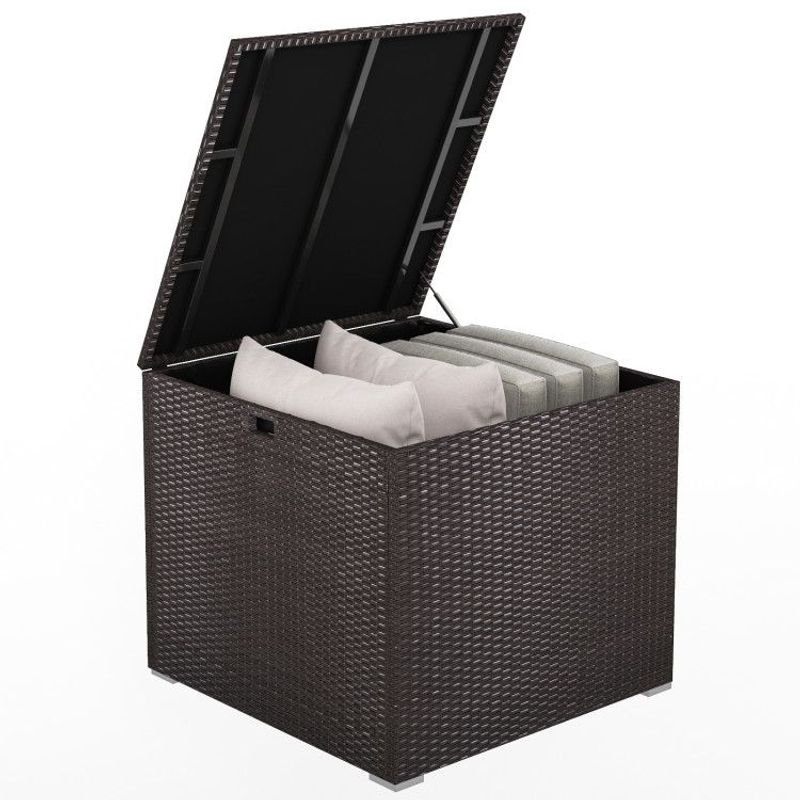 72 Gallon Rattan Outdoor Storage Box With Zippered Liner And Solid Pneumatic Rod_voghion.com