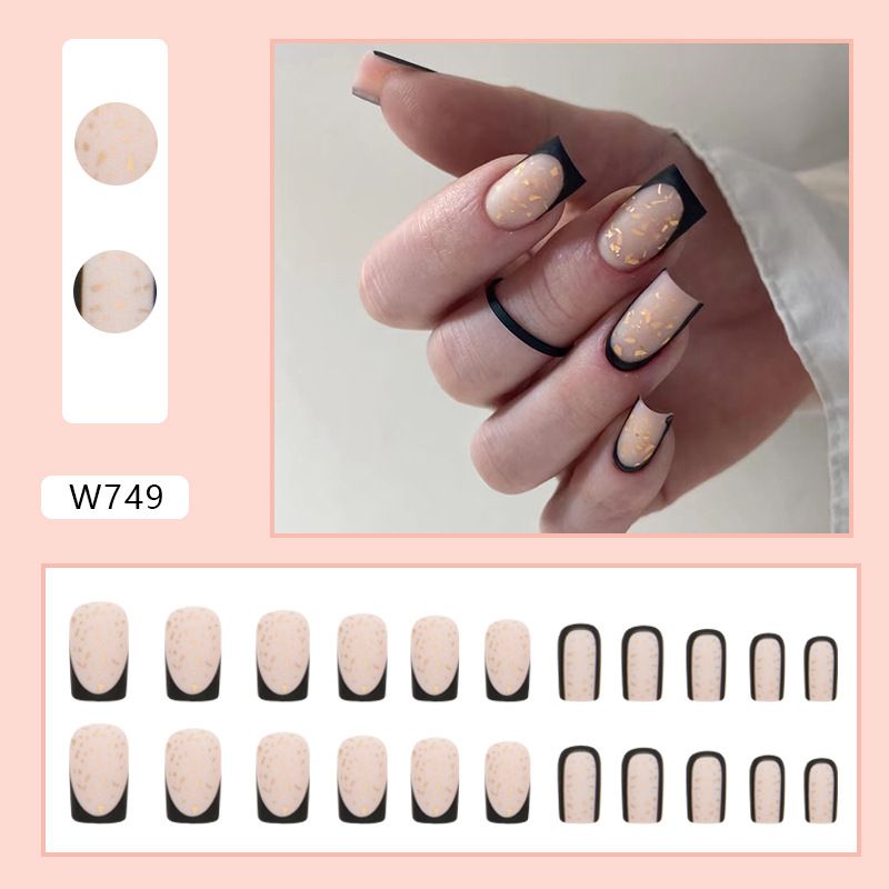 Tekokynnet mustakultainen foliofragmentti huurrettu Nail Art Keskipitkä neliön muotoinen kynsi_voghion.com