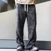 Men's Clothing Youth Gray Commuting Versatile Retro Wide Leg Waist Drawstring Soft Casual Comfortable Hiking Sports Trousers_voghion.com