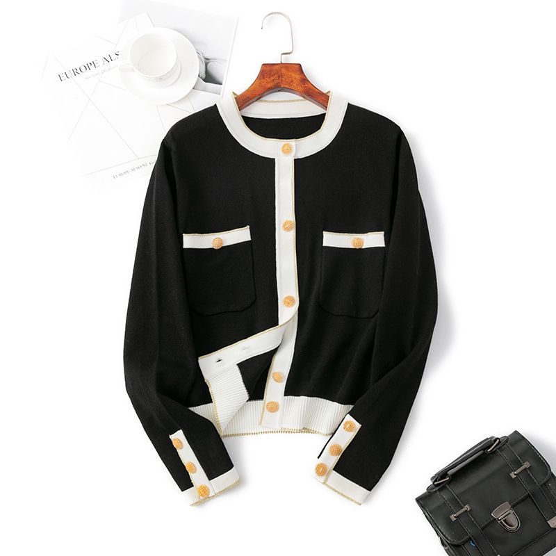 Women's clothing celebrity knitted cardigan hit color female autumn and winter new slimming all-match long-sleeved_voghion.com