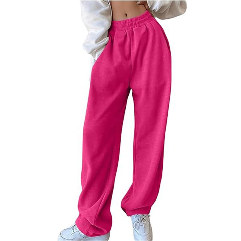 Women's Clothing High Waist Loose Fit Straight Leg Sweatpants Stretchy Joggers With Pockets, Casual Lounge Pants For Yoga Running Workout (Black)​_voghion.com