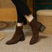 New Autumn Winter Wo's Square Toe Simple Patchwork Brown Chunky Martin Suede Mid Heel Back Zipper Short Boots For_voghion.com