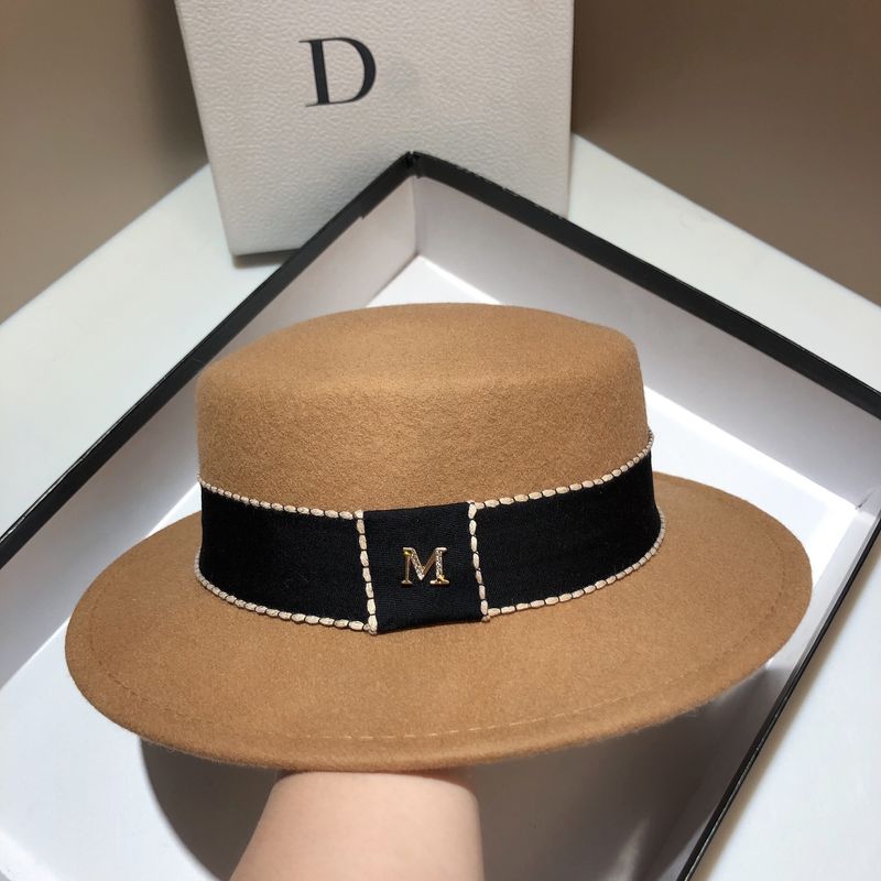 Sombrero de copa de lana nuevo para otoño e invierno, sombrero de ala ancha y plana versátil para mujer, de celebridades de Internet, sencillo para fotos callejeras_voghion.com