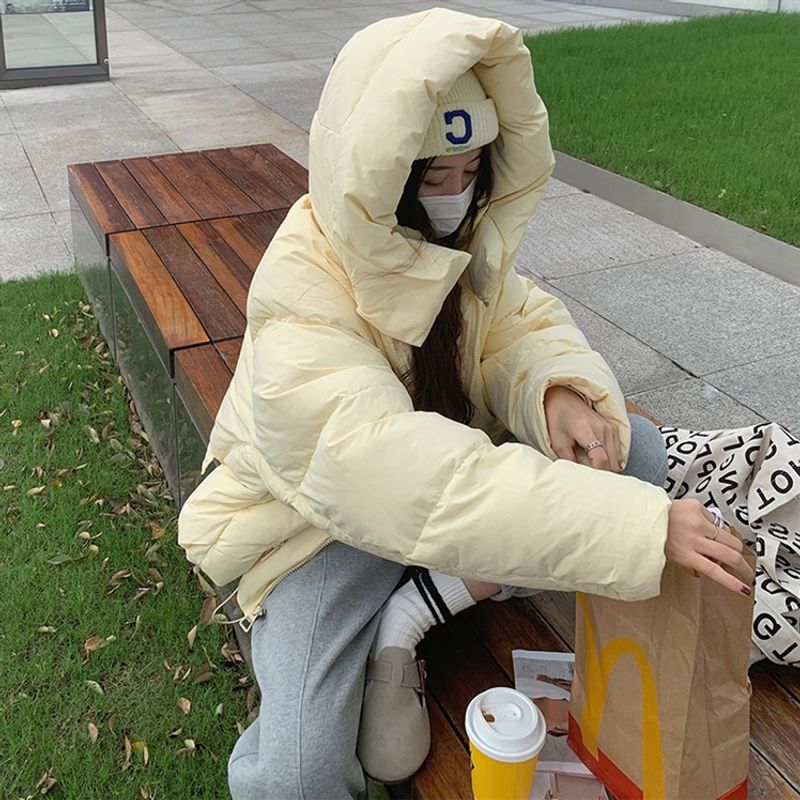 Giacca invernale in cotone con cappuccio in versione coreana per donna, bassa statura, top alla moda giallo latte, ampia T_voghion.com