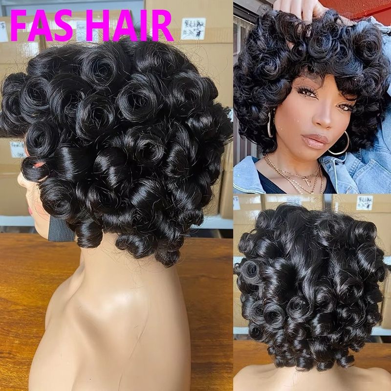 BOUNCE QUEEN - Parrucca di capelli umani ricci realizzata a macchina (venditore di successo oltre confine)_voghion.com