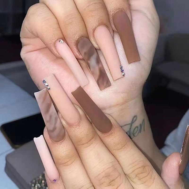 Kunstnagels 24-delig luipaardontwerp lange kist ballerina nepnagels met strass draagbaar Frans volledig C_voghion.com