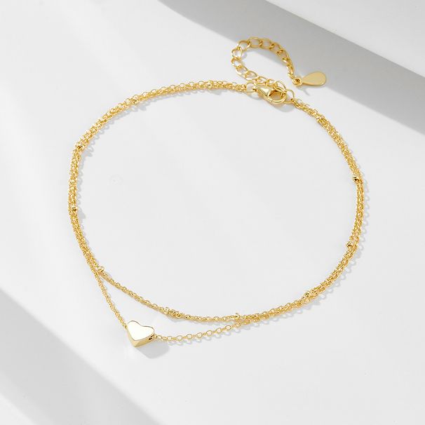 Cavigliera con ciondolo a forma di cuore in argento puro a doppio strato per donna, alla moda, leggera e di lusso, placcata in oro._voghion.com