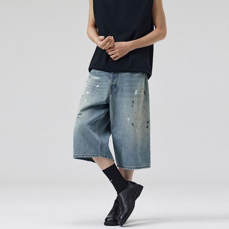 Abbigliamento maschile, abbigliamento maschile estivo, jeans Seven Point con graffiti retrò americani e schizzi di inchiostro, pantaloncini casual alla moda da uomo e da donna_voghion.com
