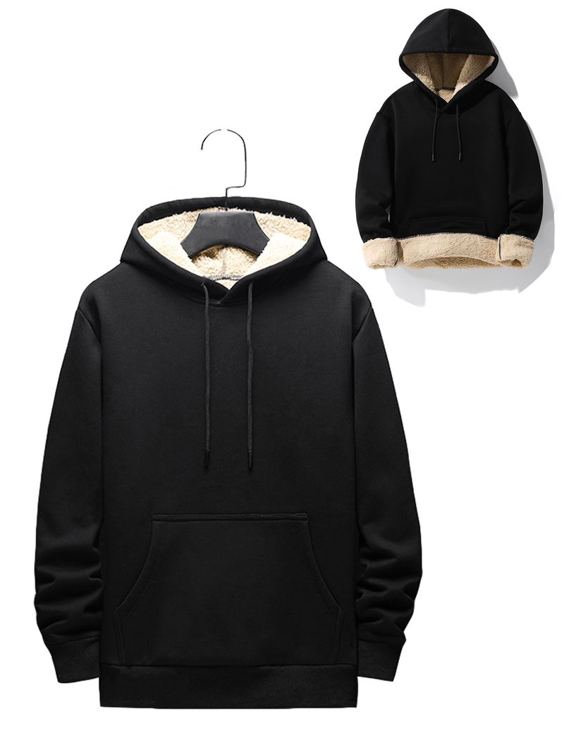 Sudadera con capucha de felpa para hombre: textura suave similar a la piel de cordero, cálida y acogedora para el invierno._voghion.com