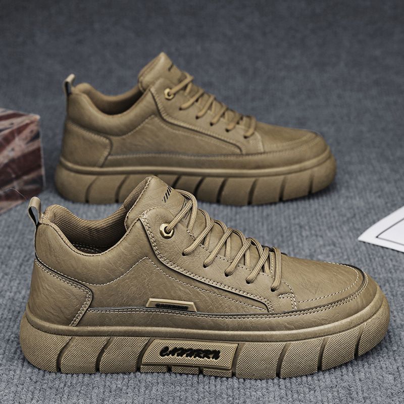 Men's Casual Leather Shoes Thick Soles All-In-One Work Board Shoes Low Sports Men's Shoes_voghion.com