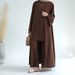 Schlichtes 3-teiliges Abaya-Set – Langärmlige Strickjacke mit offener Vorderseite, Hose mit weitem Bein und Unterkleid (Dunkelbraun/Beige/Marineblau/Schwarz/Grün/Pink)_voghion.com
