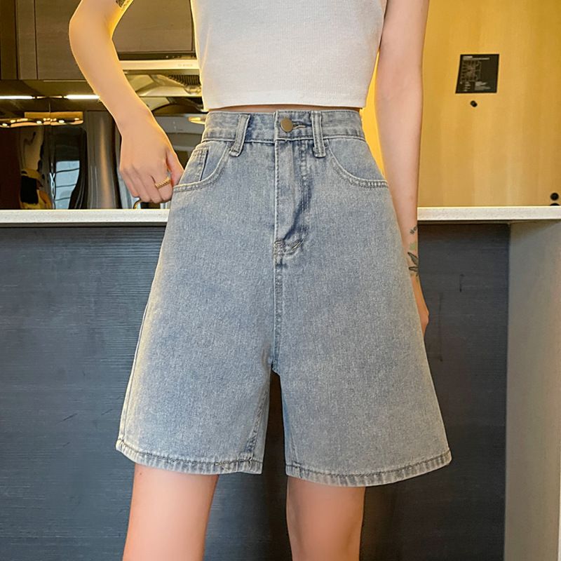 Korte broek voor dames zomer 2024 nieuwe wijde pijpen losse vijfdelige grote maat rechte buis dunne stijl hoge taille denim_voghion.com