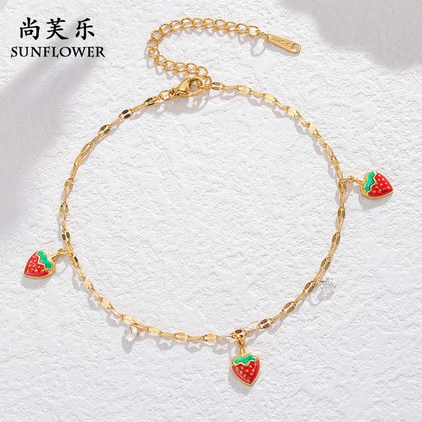 Niche Eenvoudige Kleurrijke Olie Druppel Aardbei Zirkoon Enkelbandje Nieuwe Verse Zoete Fruit Serie Titanium Stalen Voet Sieraden_voghion.com