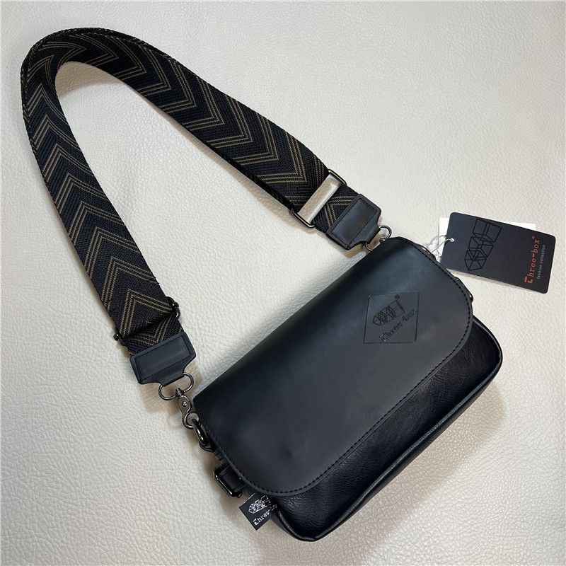 Three box new men's shoulder bag casual striped ribbon messenger bag Japanese flip cover backpack for men and women_voghion.com