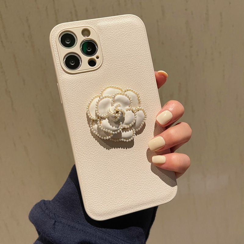 Mobile phone case white camellia suitable for Apple 12 mobile phone case leather Apple 13promax Apple 11 small fragrance xs_voghion.com