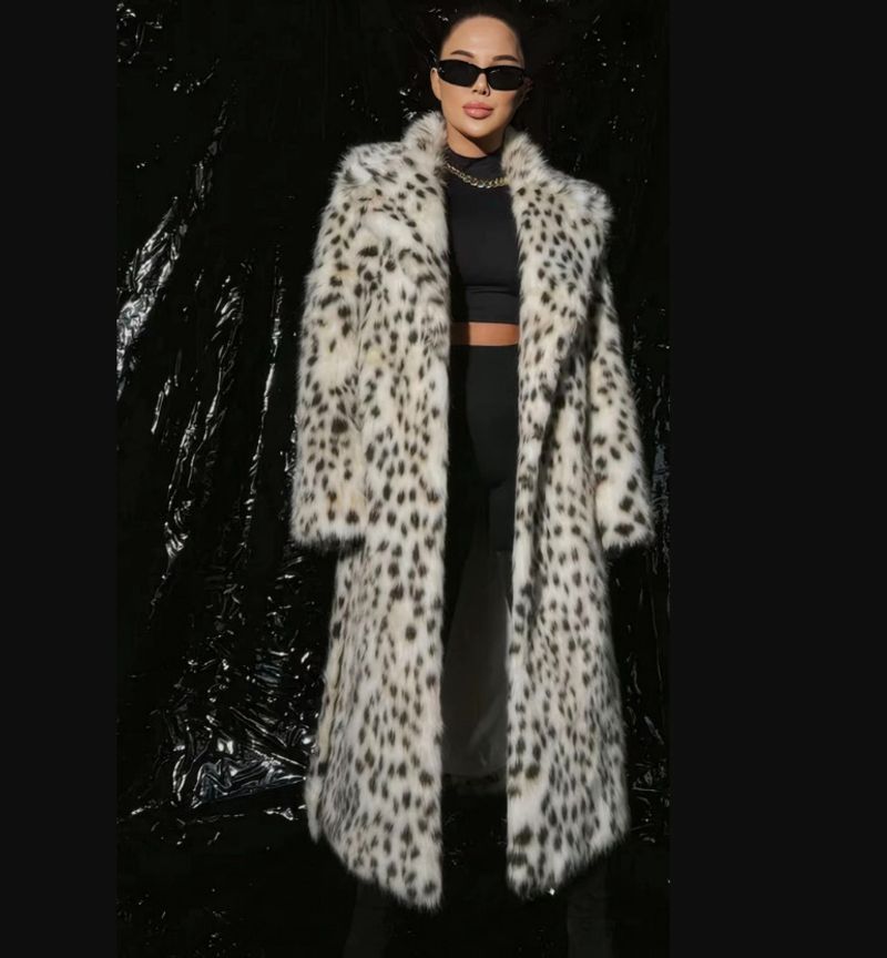Luxuriöser Kunstpelzmantel mit Leopardenmuster für Damen – Langer Blazerkragen, Winterjacke mit Fuchspelz-Imitat, elegante und stilvolle Oberbekleidung_voghion.com