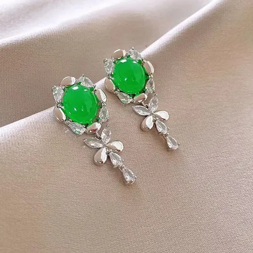 Srebrni igličasti metuljčki v obliki smaragda z nišnim dizajnom, elegantni razkošni, francoski stil, modni in vrhunski uhani_voghion.com