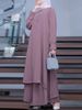 2025 Muslim Solid Color Women's Two-Piece Casual Loose Long Sleeve Wide-Leg Pants Set_voghion.com