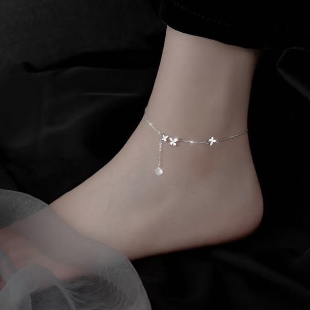 Cavigliera estiva in argento con nappa a farfalla e fiore per donna, 2025, nuova moda, personalità di nicchia, stile minimalista, catena per piedi_voghion.com