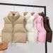 Gilet matelassé sans manches pour femme - Col montant, manteau d'hiver chaud et épais aux couleurs tendance_voghion.com