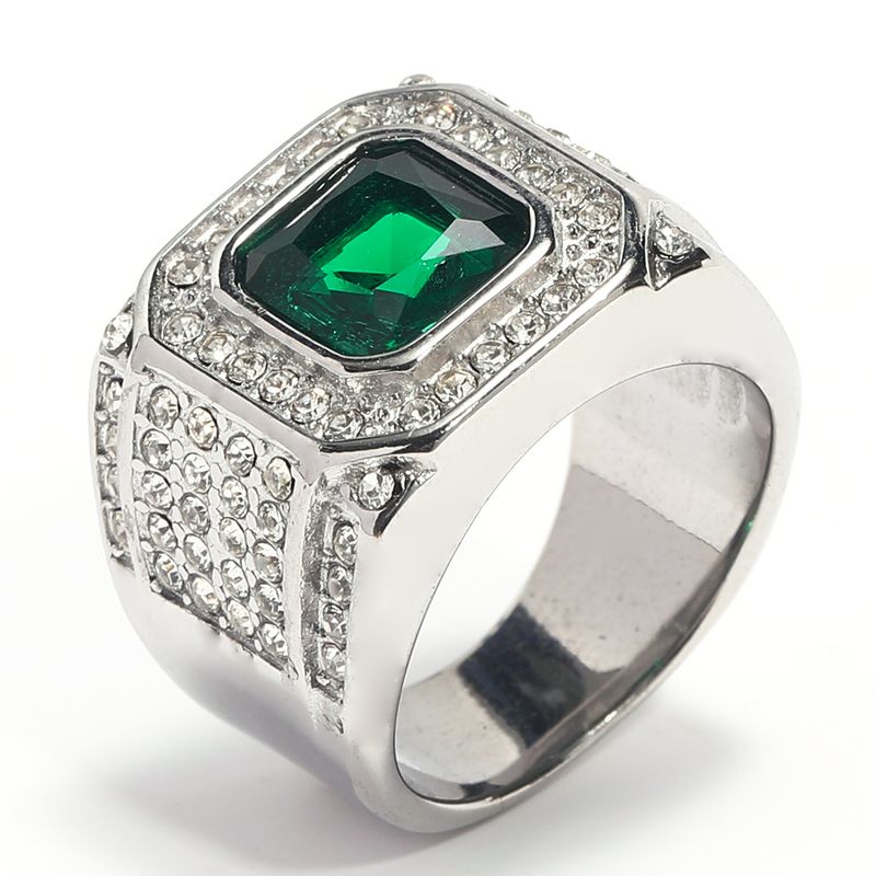 Schmuck Mode Volldiamant Luxuriöser vierseitiger Für Männer Glänzender Hip-Hop Titanstahlring_voghion.com