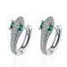 925 Silver Plated Pave CZ Green Eyes Snake Hoop Huggie Earrings Women Girl PE60_voghion.com