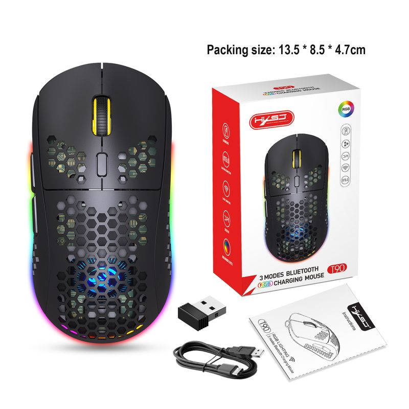 T90 hole the third mock examination Bluetooth wireless MOUSE lightweight design cellular RGB light-emitting mouse batch_voghion.com