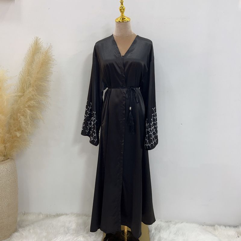 Robe de soirée perlée faite à la main de couleur unie pour femmes_voghion.com