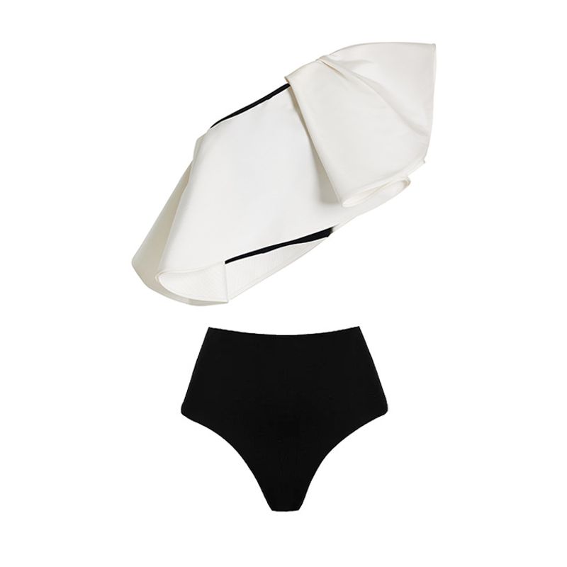 Women's swimsuit simple high-end black and white split swimsuit polka dot wrap skirt suit female cross-border hot style_voghion.com