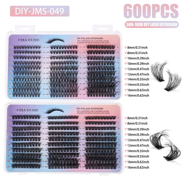 600 conjuntos de cílios postiços de 8 a 16 mm, conjunto único de 60d, 80d e 100d, com cola para cílios_voghion.com