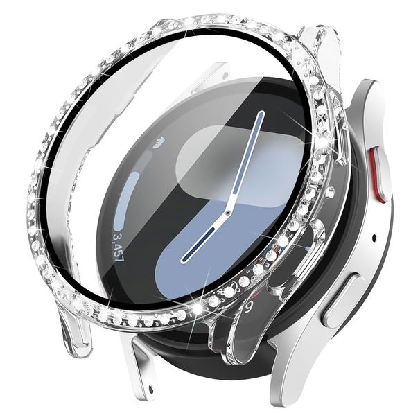 Bling diamantskal för Samsung Galaxy Watch 7 44mm 40mm Tillbehör Skärmskydd Härdat glas stötfångare Galaxy Watch 7 skal_voghion.com