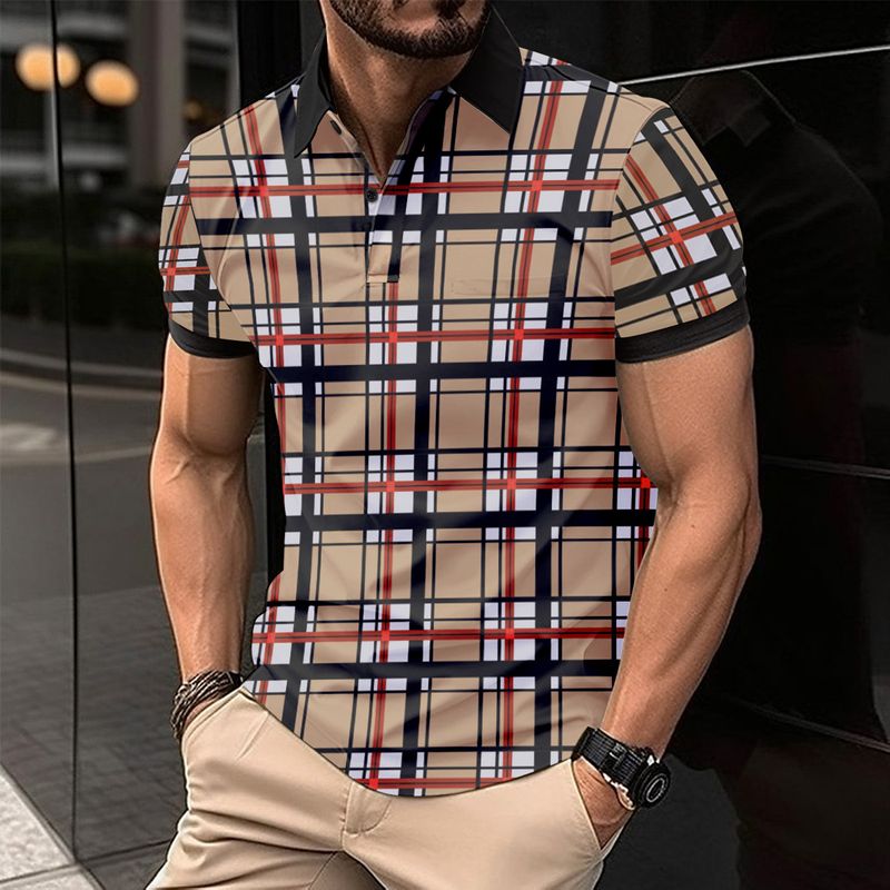 Polo da uomo a maniche corte con stampa digitale, in saldo, modello casual a maniche corte_voghion.com