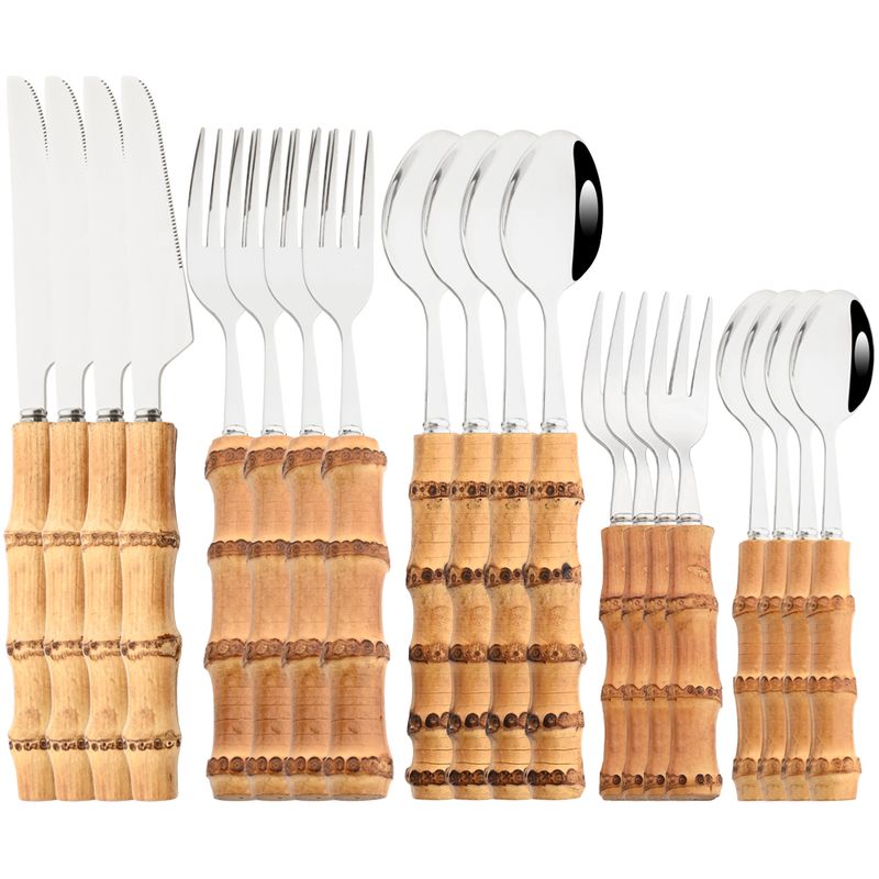 Ensemble de 20 fourchettes à thé et couverts occidentaux avec manche en bambou_voghion.com