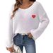 Maglione oversize da donna con ricamo a cuore per San Valentino, spalle scoperte - Pullover casual e comodo con applicazione a forma di cuore_voghion.com