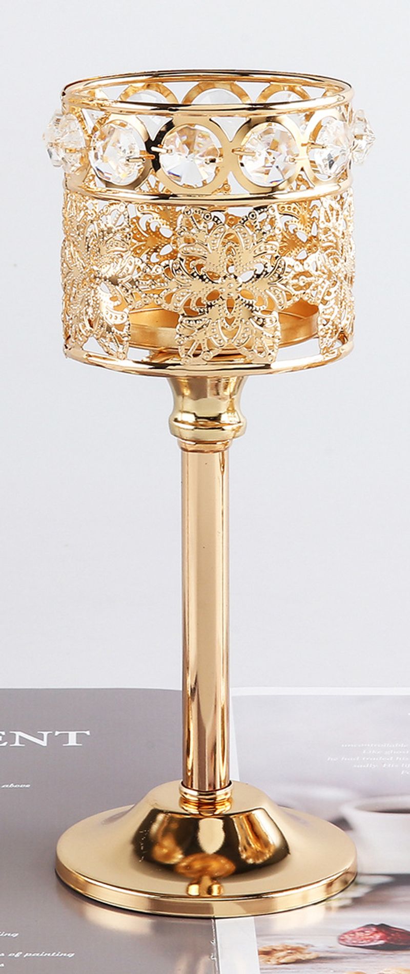 European Mini Crystal Candlestick Creative Relief Metal Ornaments Wedding Hotel Home Candlelight Dinner Prop Accessories_voghion.com