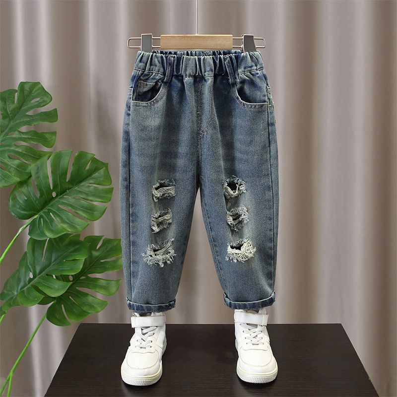 Børnetøj drenge ripped jeans Forår og efterår 2024 nye smukke og moderigtige børn baby forår bukser børn tidevand._voghion.com