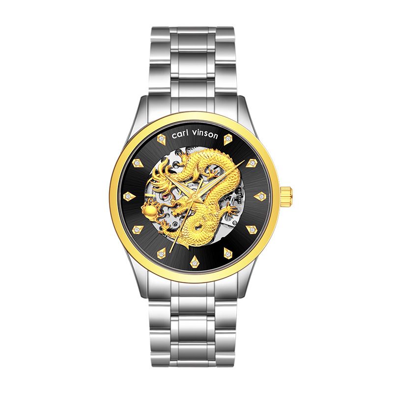 Orologio da uomo Kavinsen di alta qualità, completamente automatico, meccanico, con elemento drago, impermeabile, luce notturna, dal vivo_voghion.com